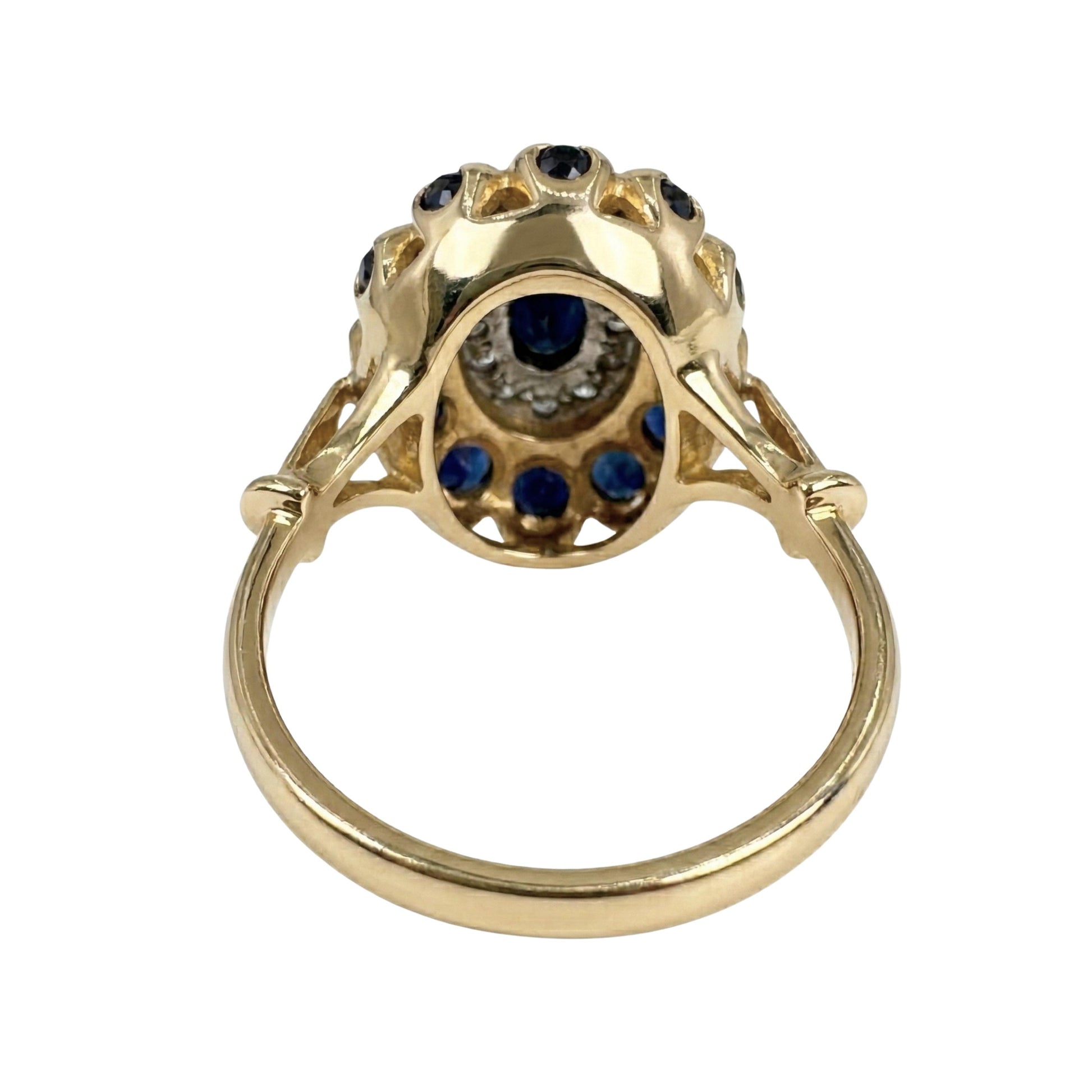 Victorian Revival Sapphire Diamond 18k Silver Cluster Ring