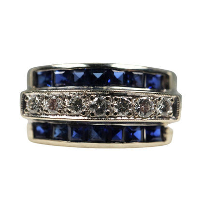 Vintage Diamond Sapphire 14k White Gold Ring