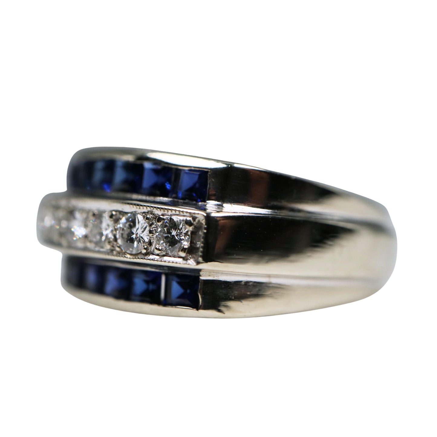 Vintage Diamond Sapphire 14k White Gold Ring