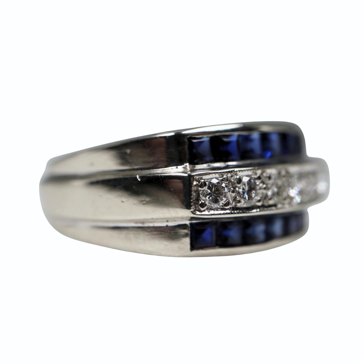 Vintage Diamond Sapphire 14k White Gold Ring