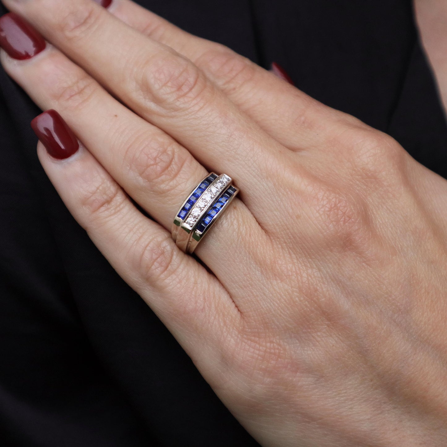 Vintage Diamond Sapphire 14k White Gold Ring