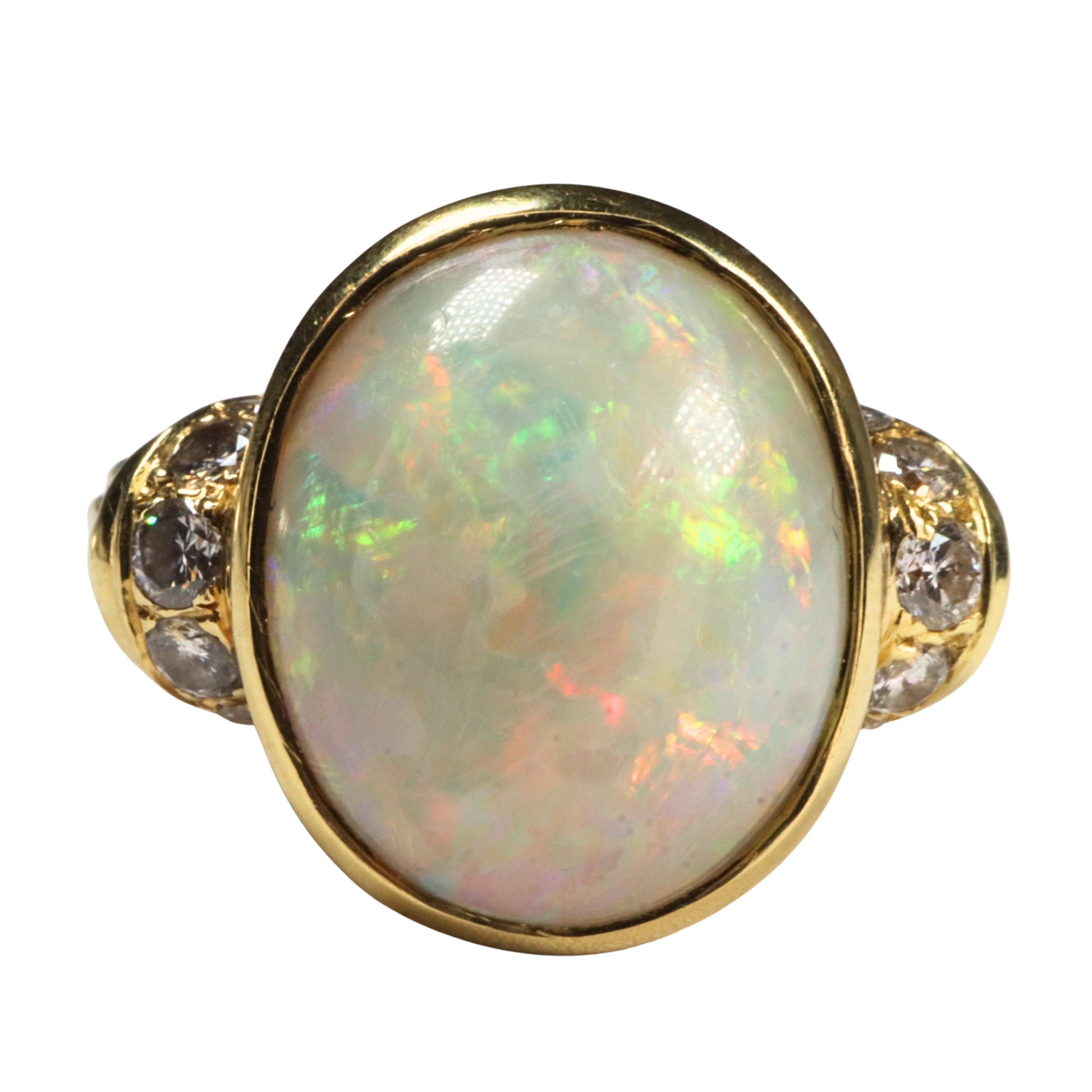 Vintage Opal Diamond 18k Yellow Gold Ring