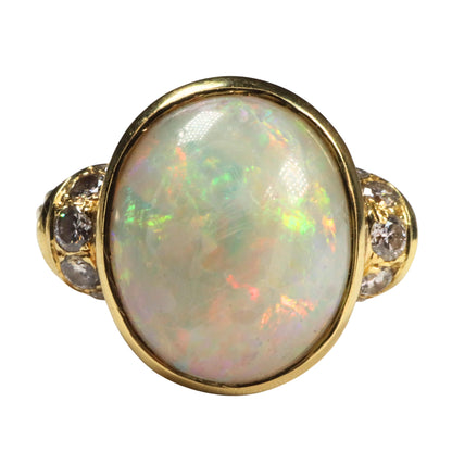 Vintage Opal Diamond 18k Yellow Gold Ring