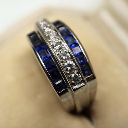 Vintage Diamond Sapphire 14k White Gold Ring