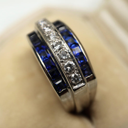 Vintage Diamond Sapphire 14k White Gold Ring