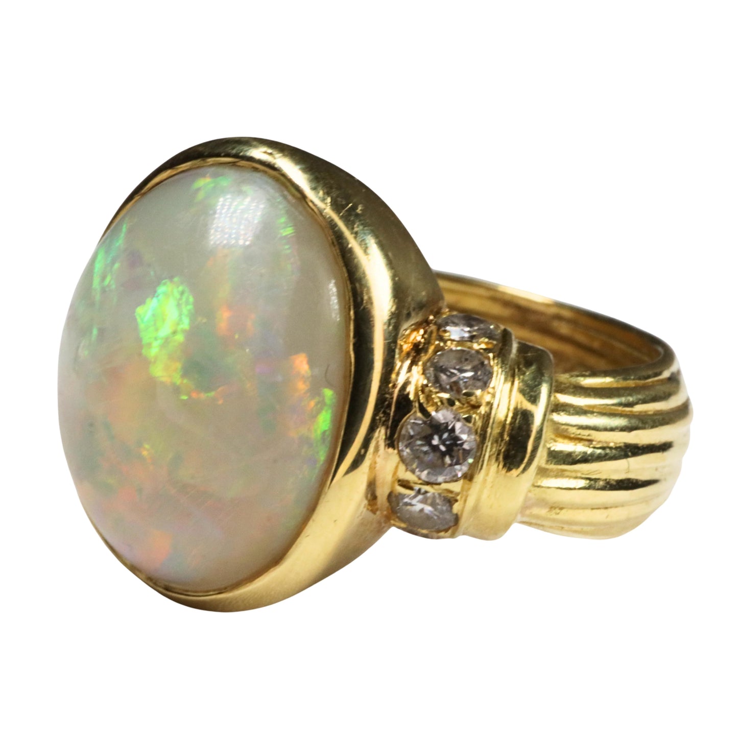 Vintage Opal Diamond 18k Yellow Gold Ring