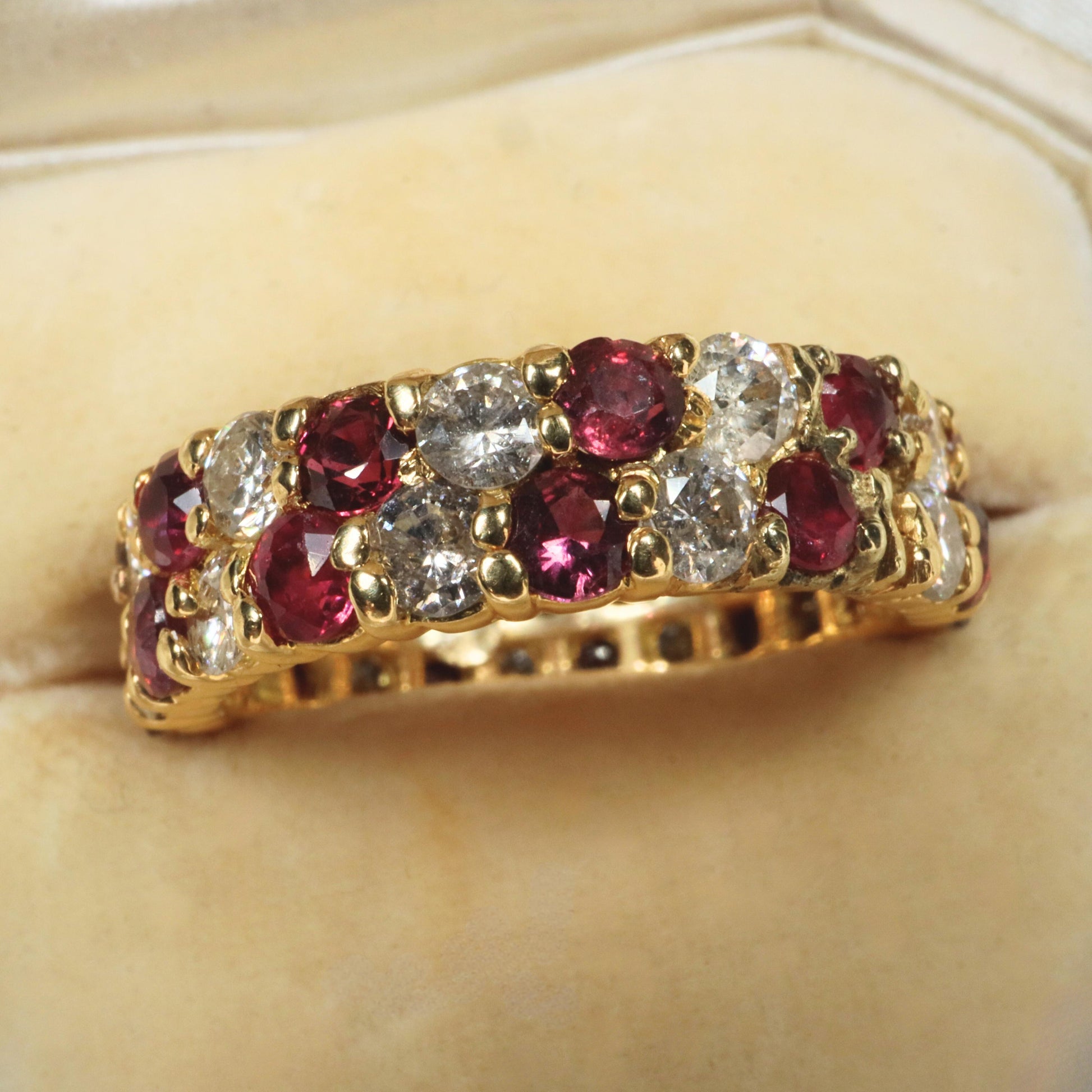 Vintage Diamond Ruby 18k Yellow Gold Eternity Band
