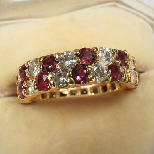 Vintage Diamond Ruby 18k Yellow Gold Eternity Band