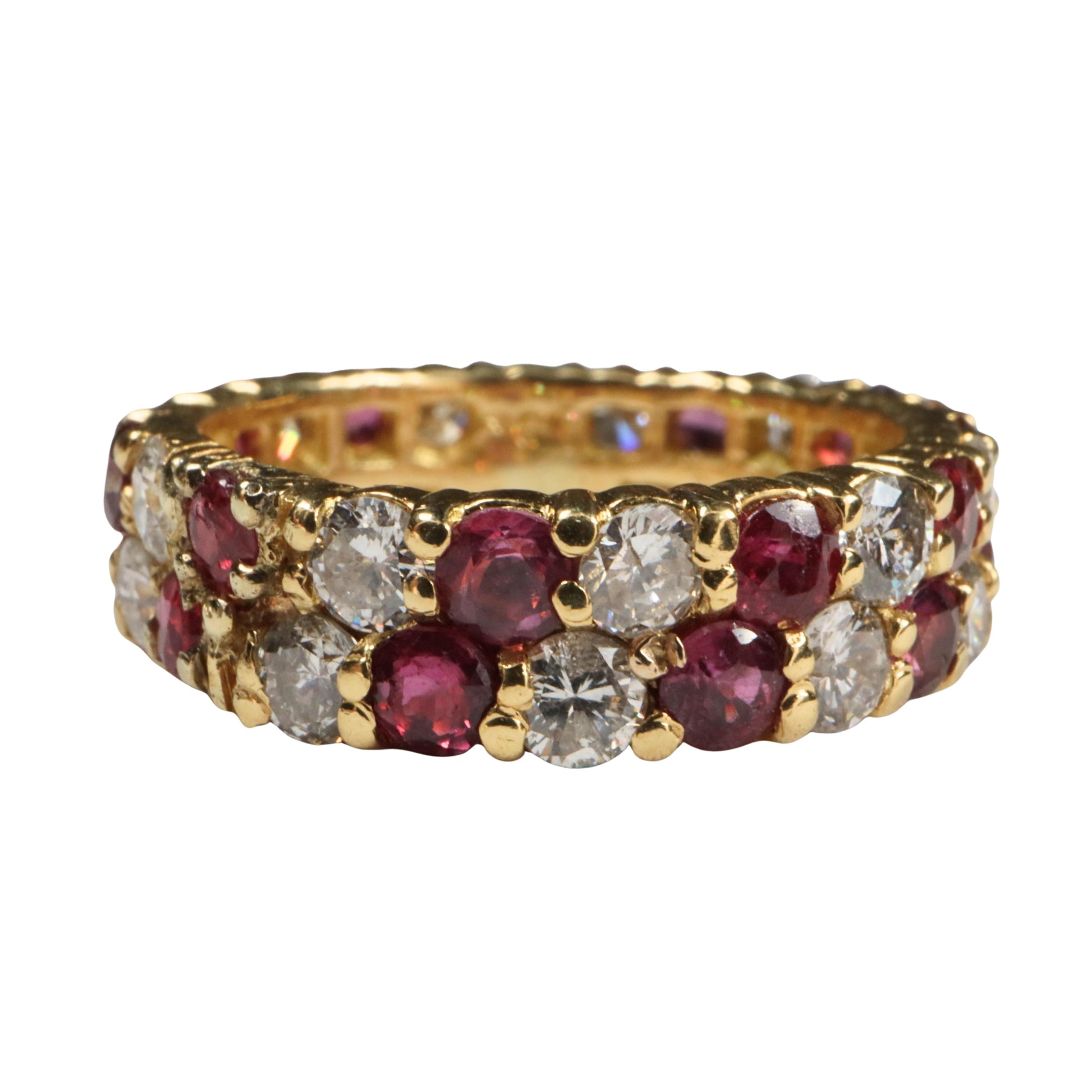 Vintage Diamond Ruby 18k Yellow Gold Eternity Band