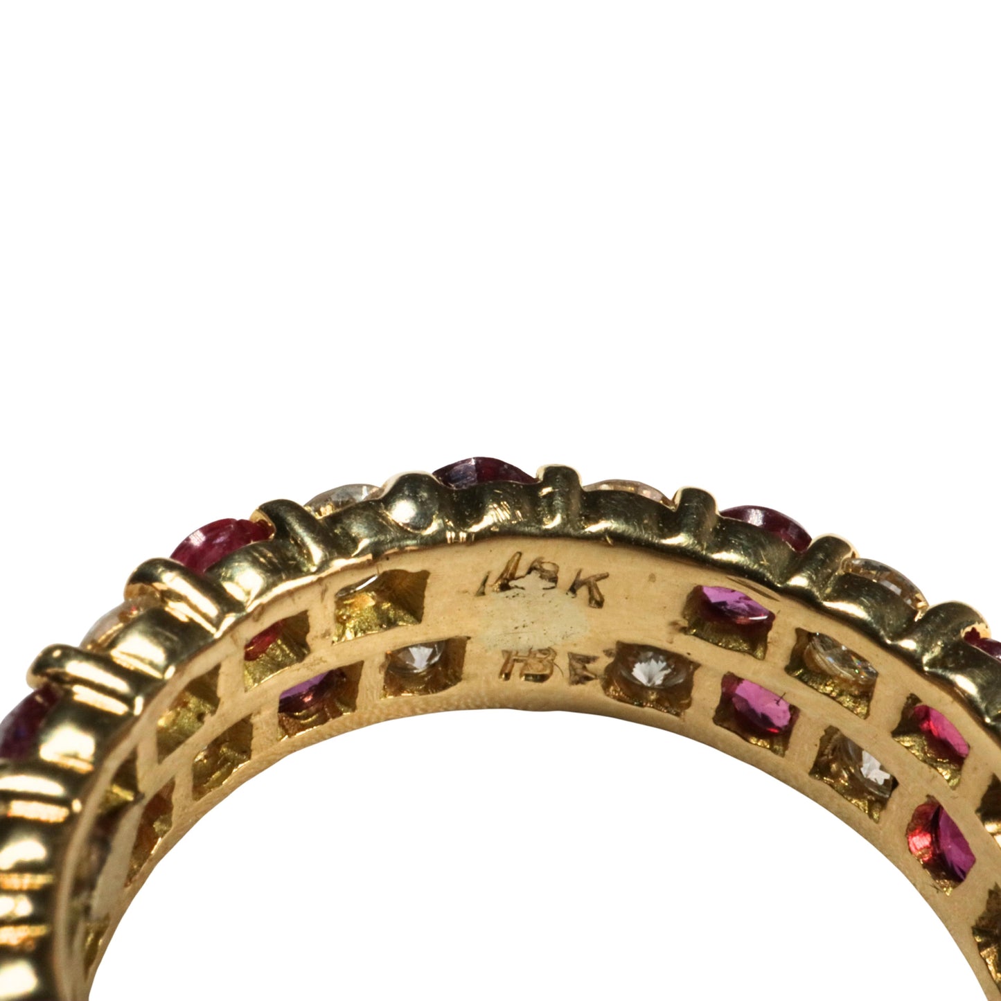 Vintage Diamond Ruby 18k Yellow Gold Eternity Band