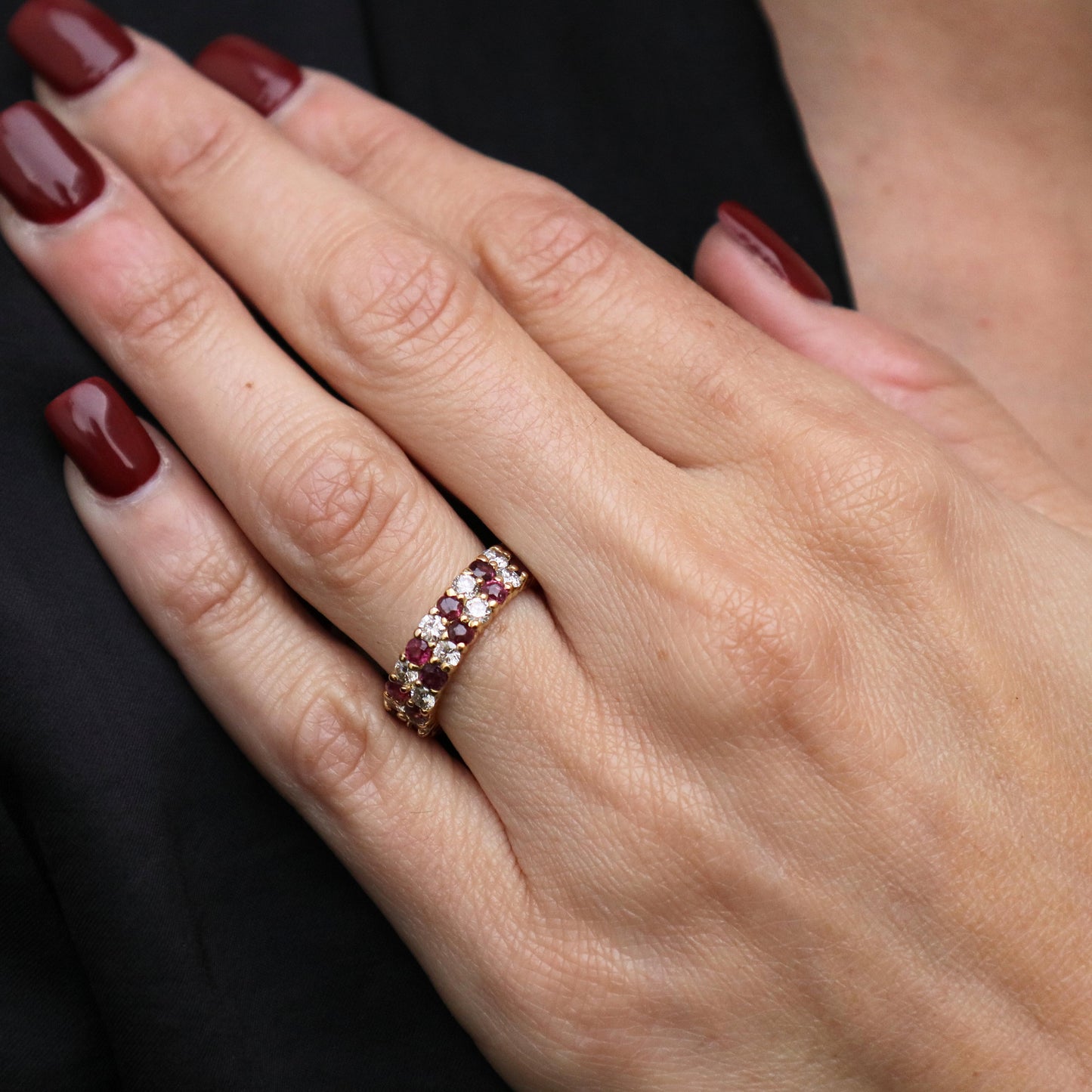 Vintage Diamond Ruby 18k Yellow Gold Eternity Band