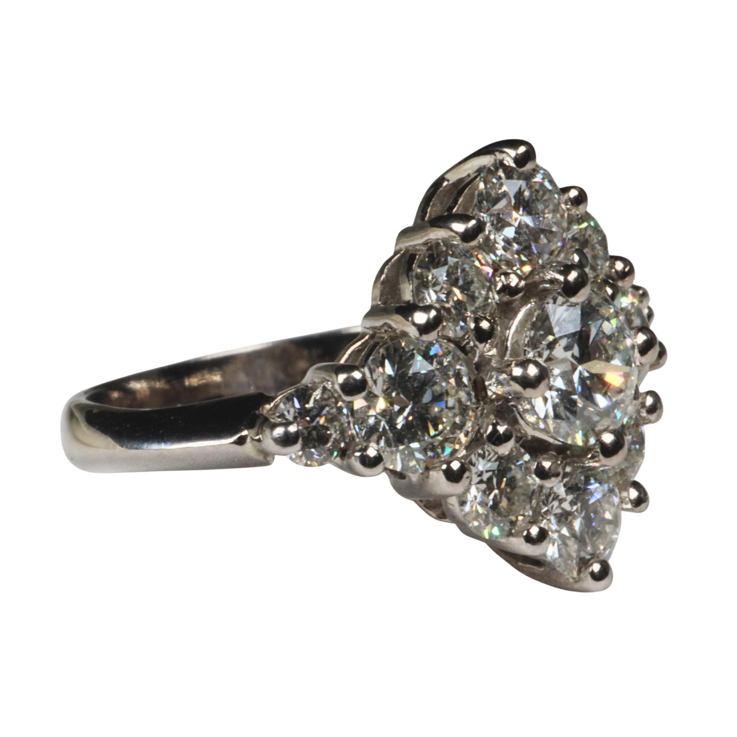 Vintage Diamond 18k White Gold Cluster Ring