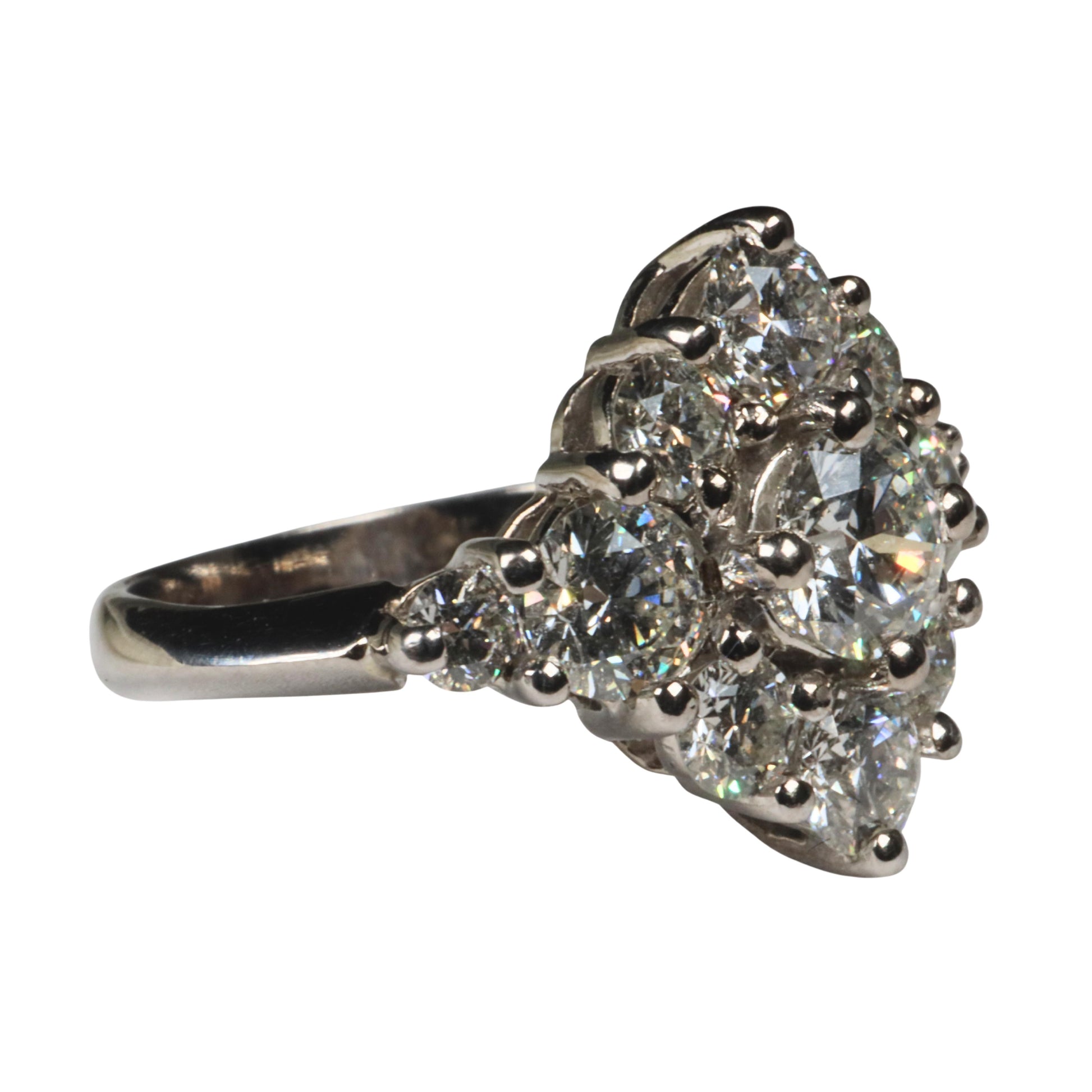 Vintage Diamond 18k White Gold Cluster Ring