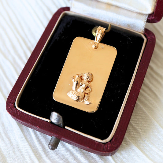 Vintage French 18k Yellow Gold Aquarius Pendant