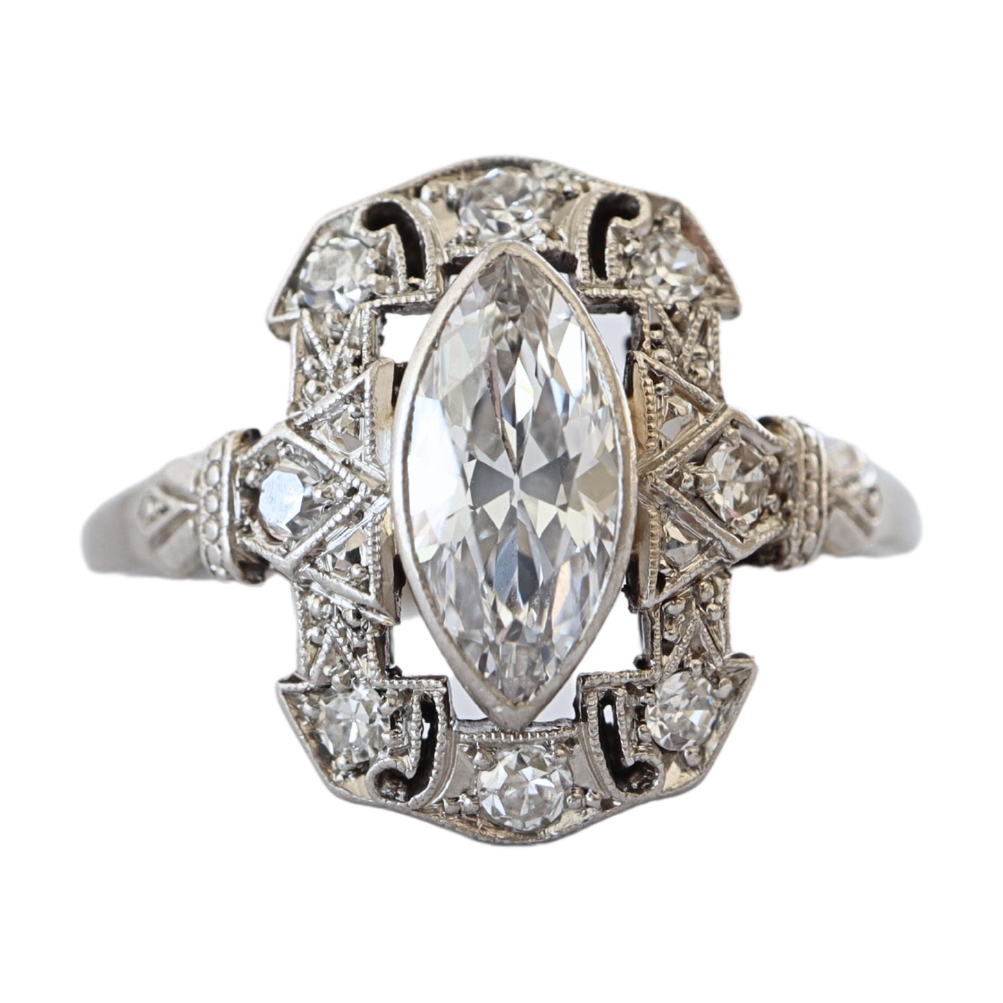 Art Deco 0.65 Carat Marquise Cut Diamond 18k White Gold Ring