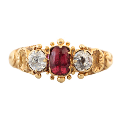 Georgian Ruby Diamond Yellow Gold Ring