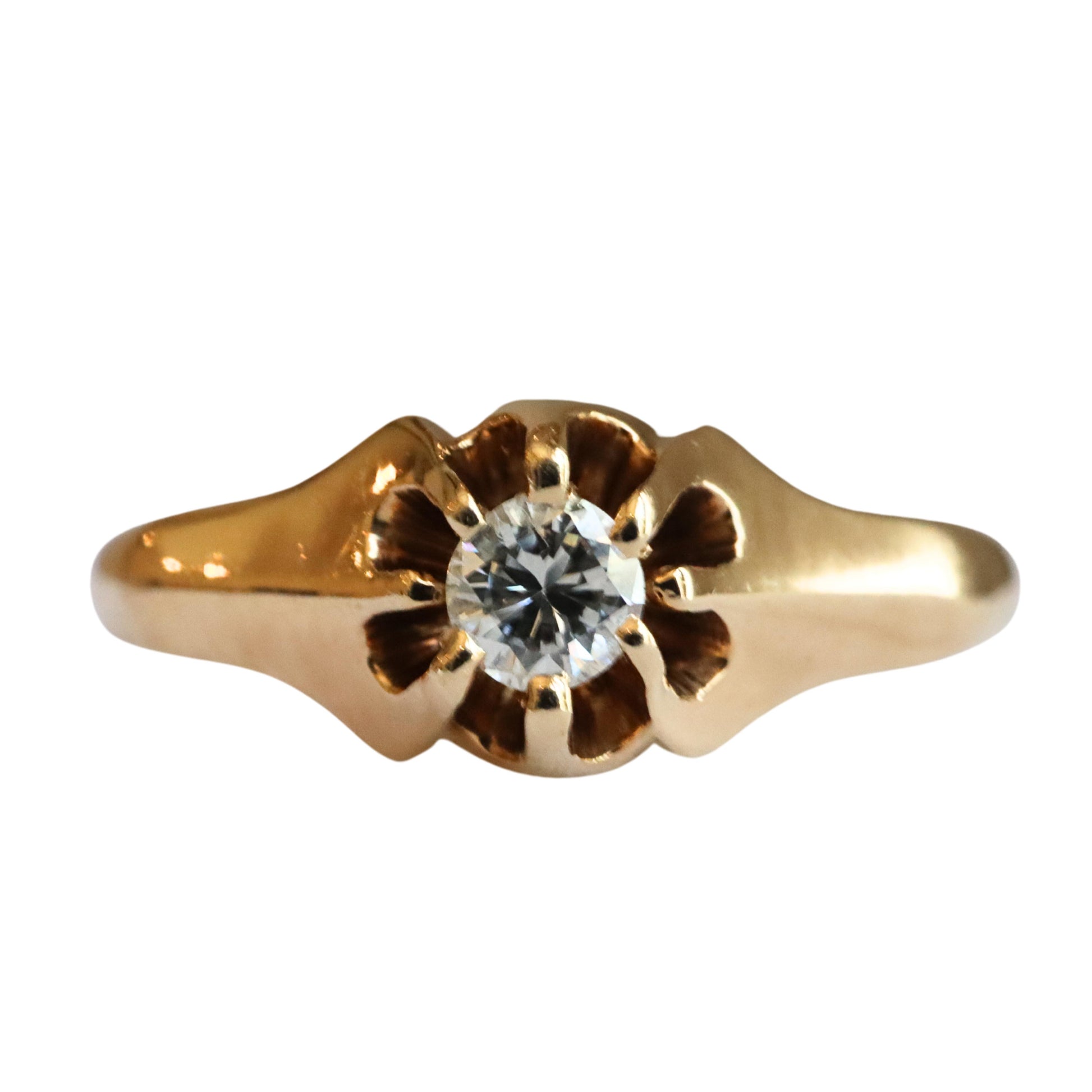 Mid-Century Diamond 14k Yellow Gold Buttercup Solitaire Ring