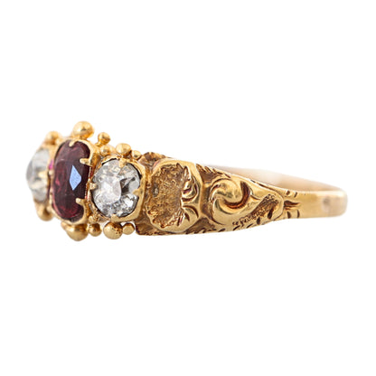 Georgian Ruby Diamond Yellow Gold Ring