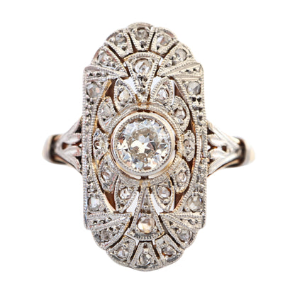 Edwardian Diamond 18k Yellow Gold Platinum Dinner Ring