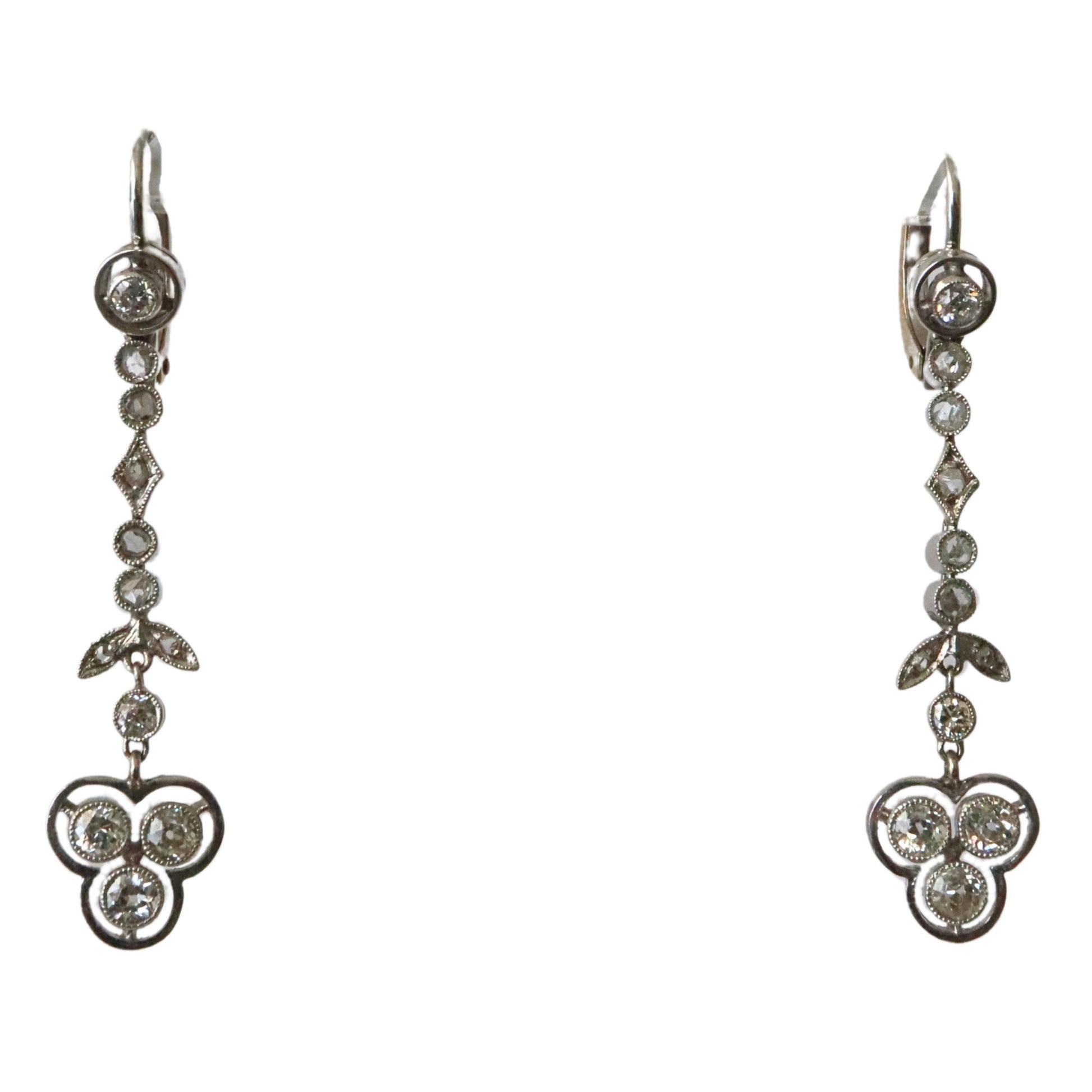 Edwardian Diamond 18k White Gold Dangle Earrings