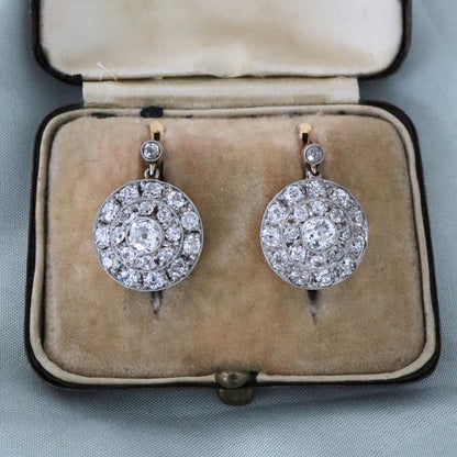 Art Deco French Diamond 18k Platinum Drop Earrings