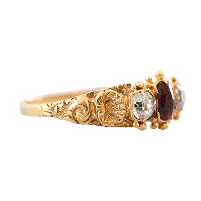 Georgian Ruby Diamond Yellow Gold Ring