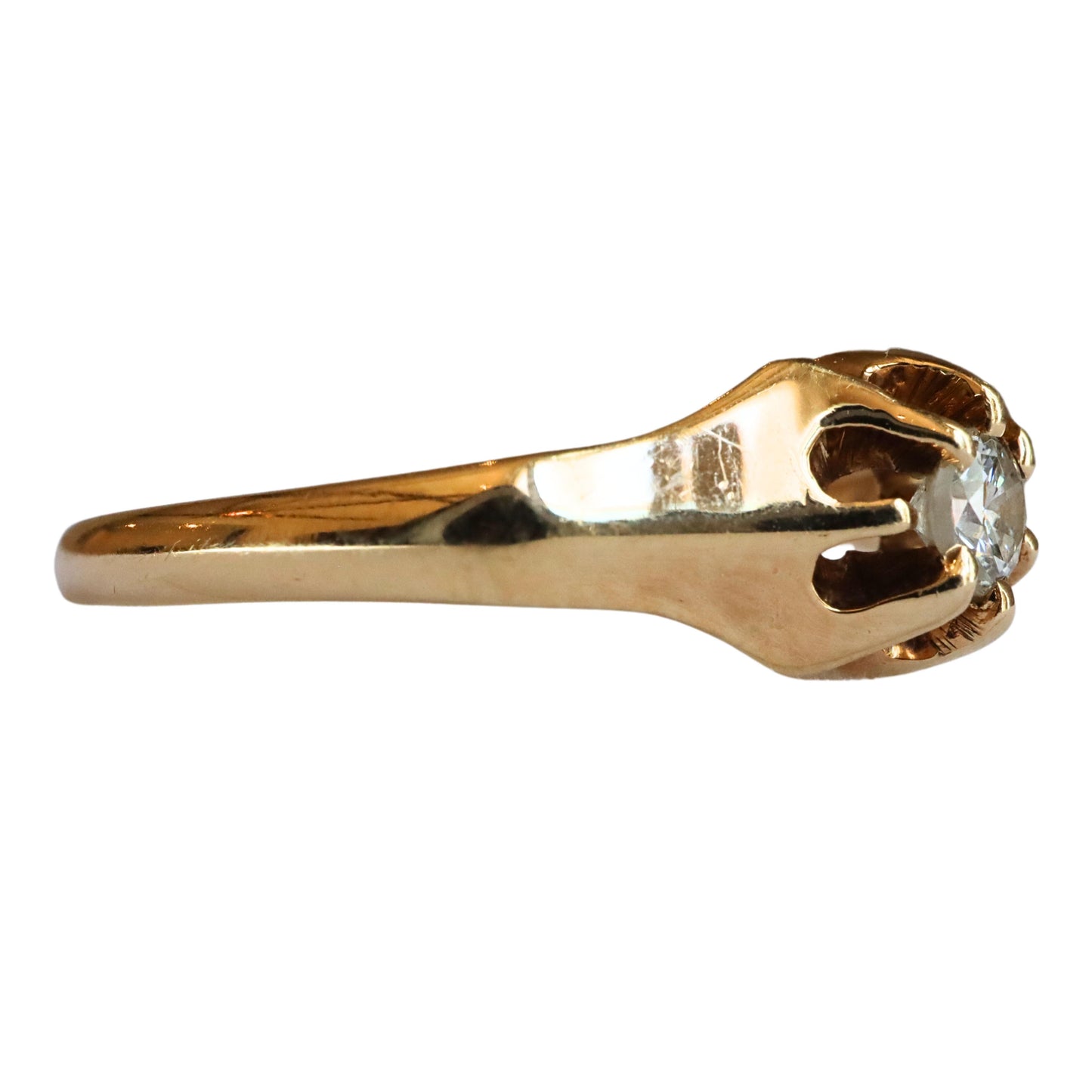 Mid-Century Diamond 14k Yellow Gold Buttercup Solitaire Ring