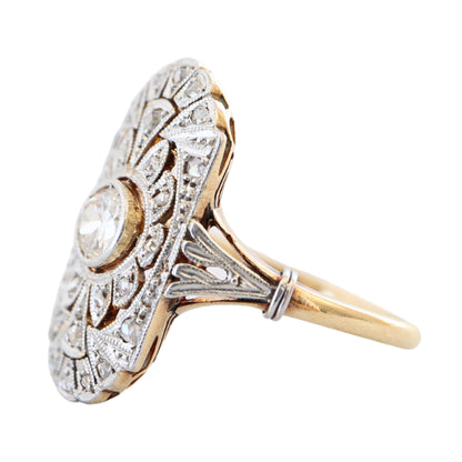 Edwardian Diamond 18k Yellow Gold Platinum Dinner Ring