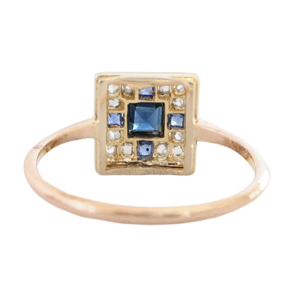 Edwardian Sapphire Diamond Enamel 14k Yellow Gold Ring