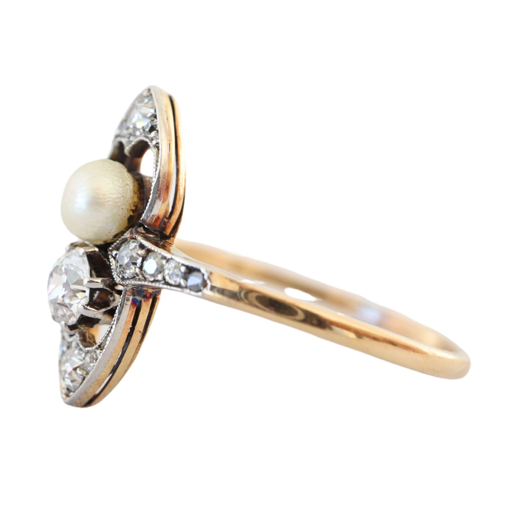 Edwardian Diamond Pearl 18k Platinum Toi et Moi Ring