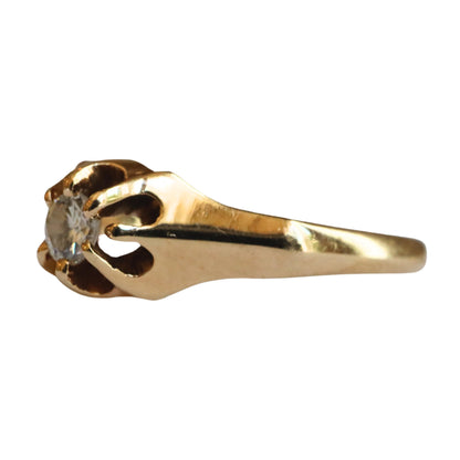 Mid-Century Diamond 14k Yellow Gold Buttercup Solitaire Ring