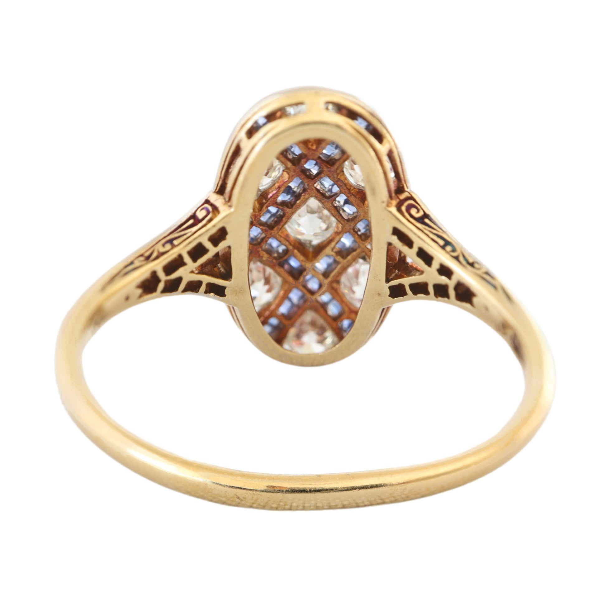 Edwardian Sapphire Diamond 18k Yellow Gold Platinum Ring