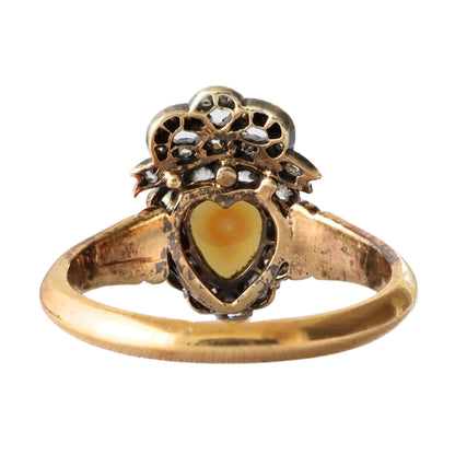 Victorian Pearl Diamond 18k Yellow Gold Silver Heart Ring