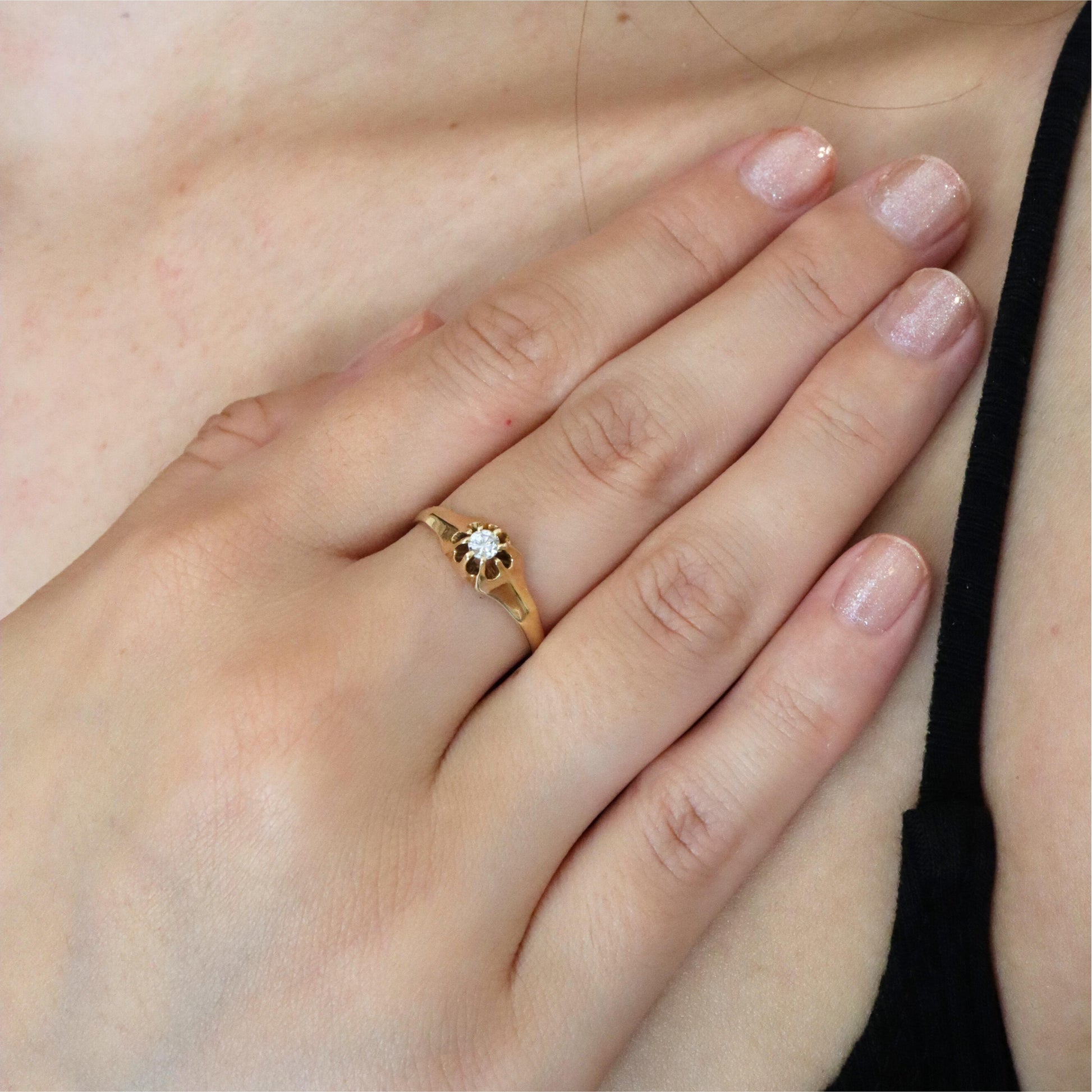 Mid-Century Diamond 14k Yellow Gold Buttercup Solitaire Ring