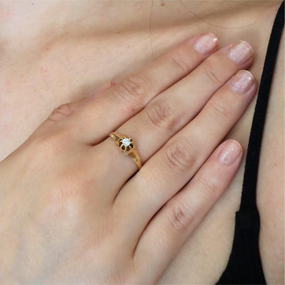 Mid-Century Diamond 14k Yellow Gold Buttercup Solitaire Ring