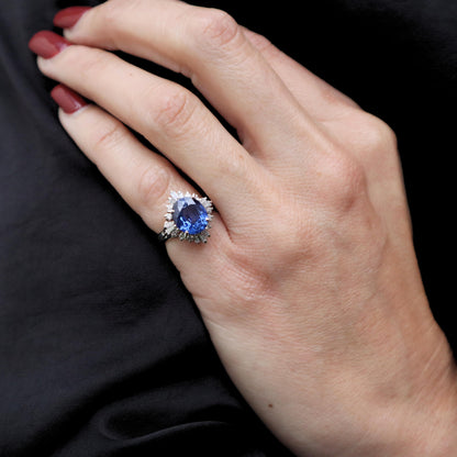 Vintage Sapphire Diamond Platinum Cocktail Ring