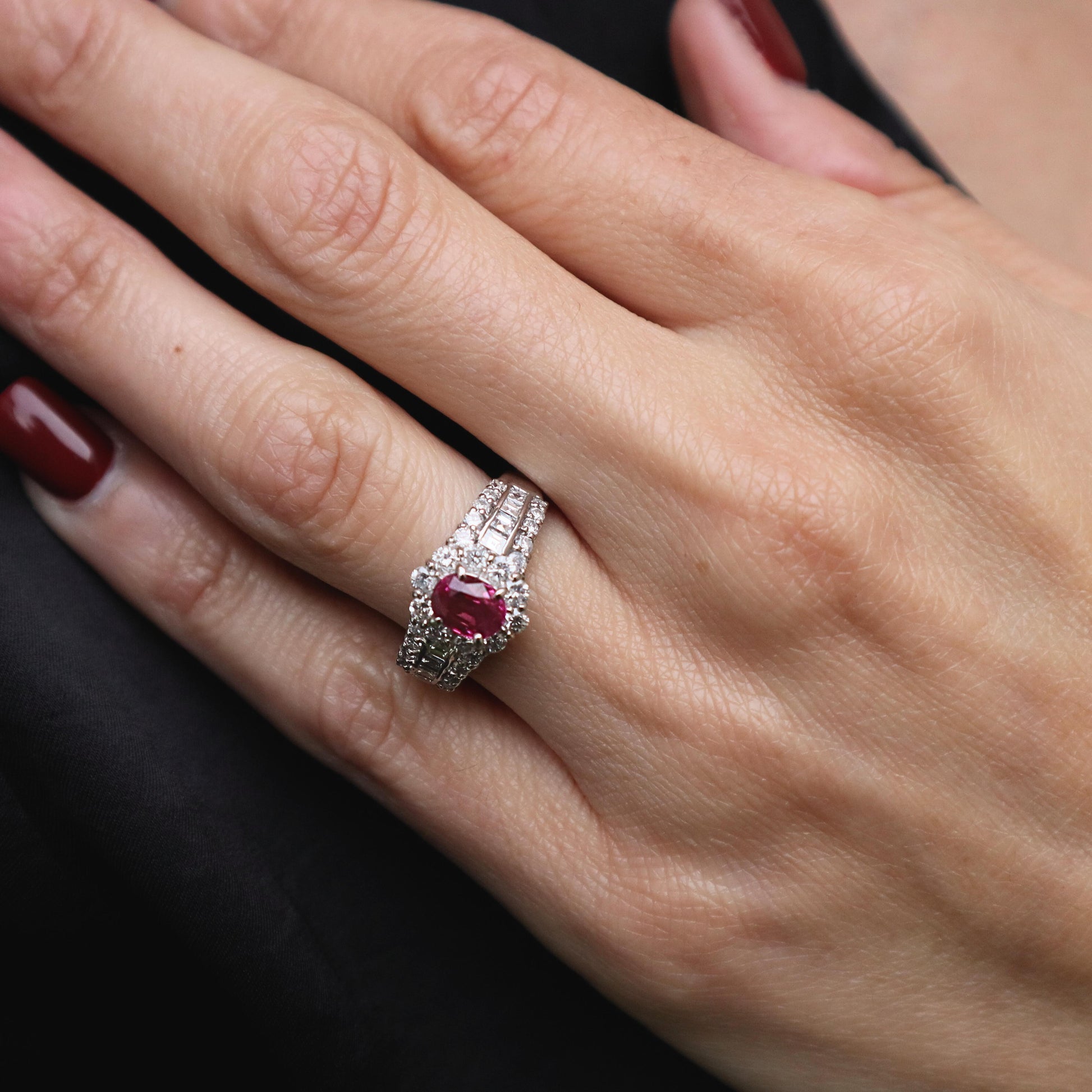 Vintage Ruby Diamond Platinum Ring