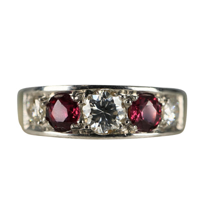 Ruby Diamond 18k Yellow Gold Platinum Five Stone Band Ring