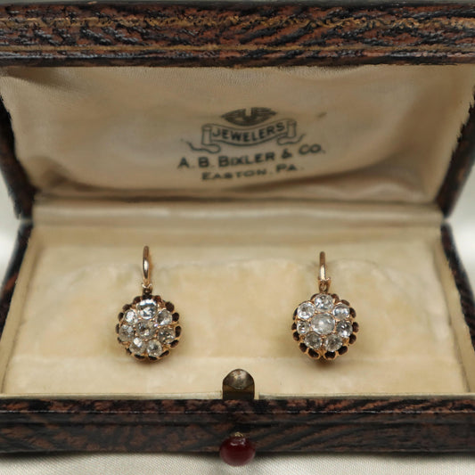 Victorian Diamond 14k Yellow Gold Dormeuse Earrings