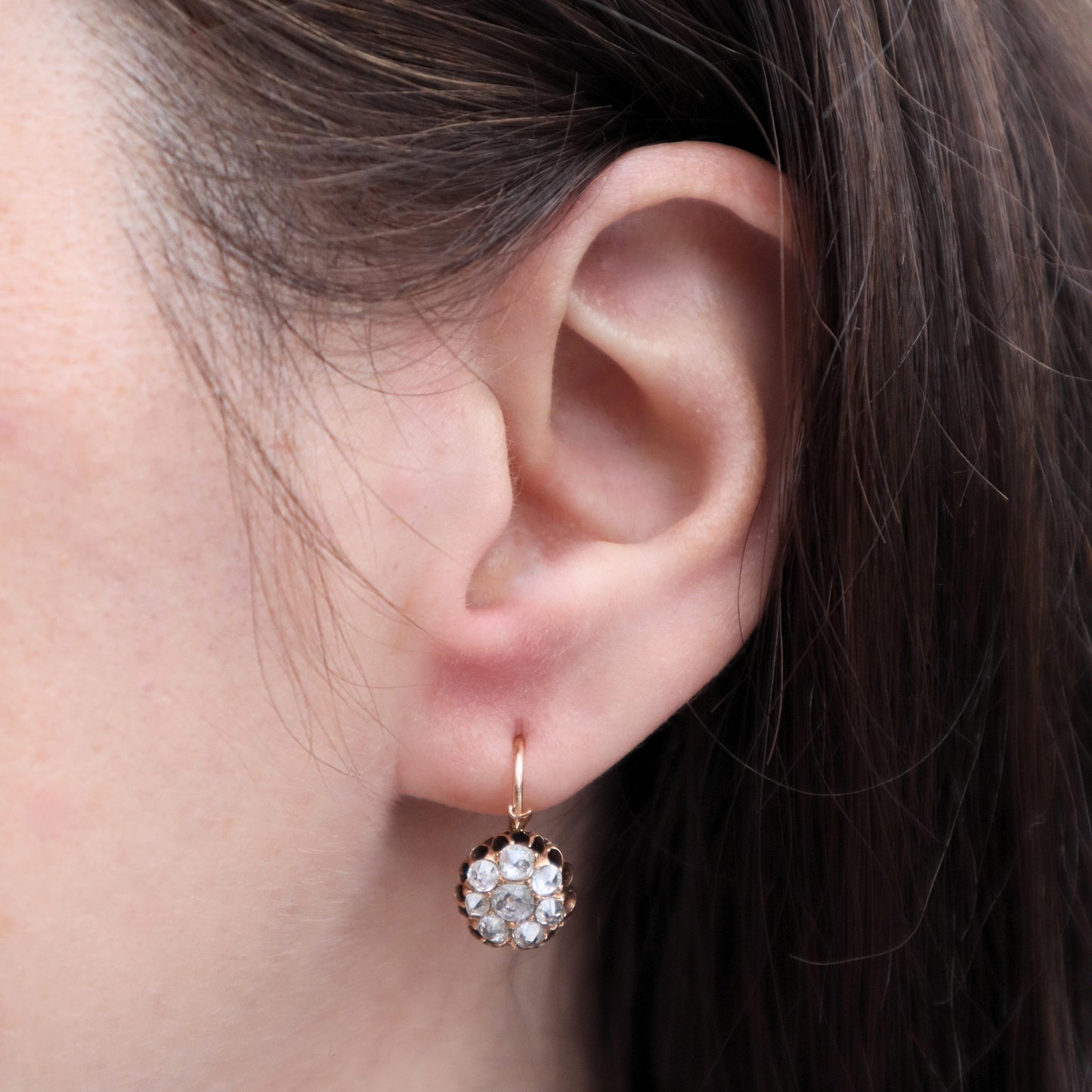 Victorian Diamond 14k Yellow Gold Dormeuse Earrings