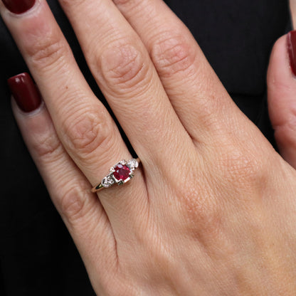 Mid Century Ruby Diamond 14k Two Tone Ring