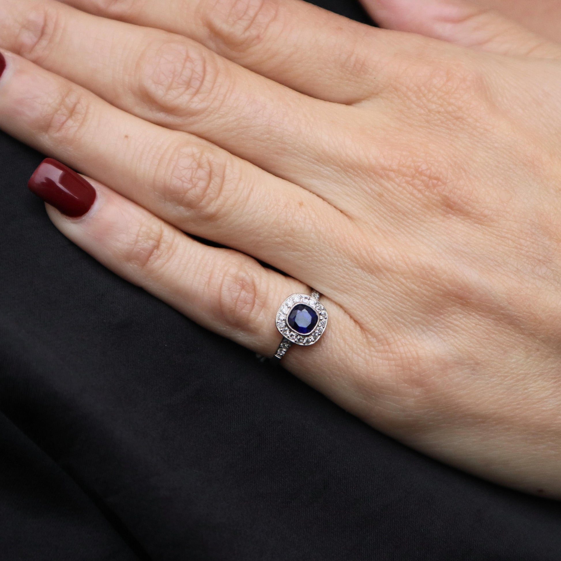 Art Deco Inspired GIA Cambodian No Heat Sapphire Diamond Platinum Ring