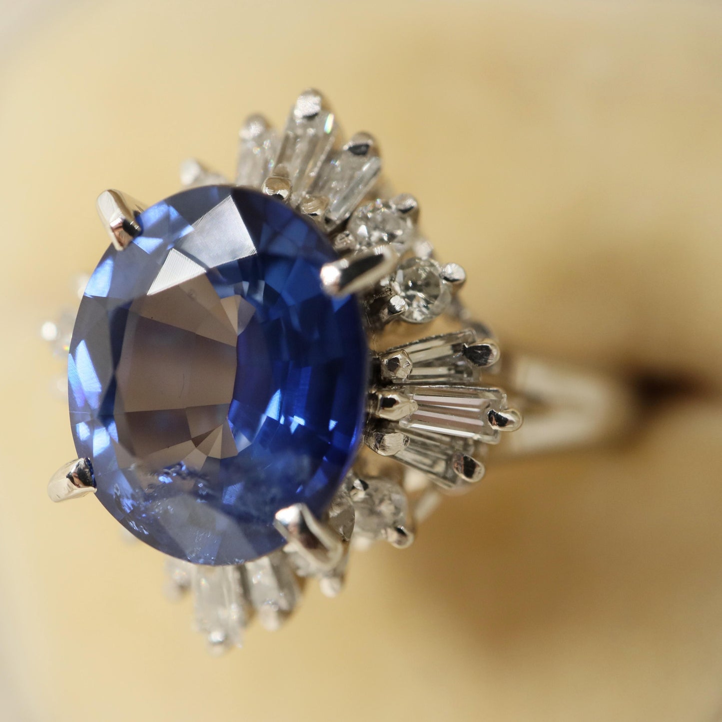 Vintage Sapphire Diamond Platinum Cocktail Ring