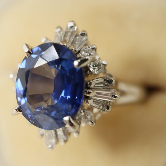 Vintage Sapphire Diamond Platinum Cocktail Ring