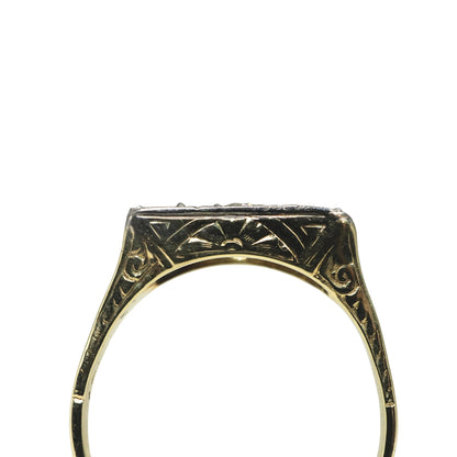 Art Deco Diamond Sapphire 14k Yellow Gold Platinum Three Stone Ring