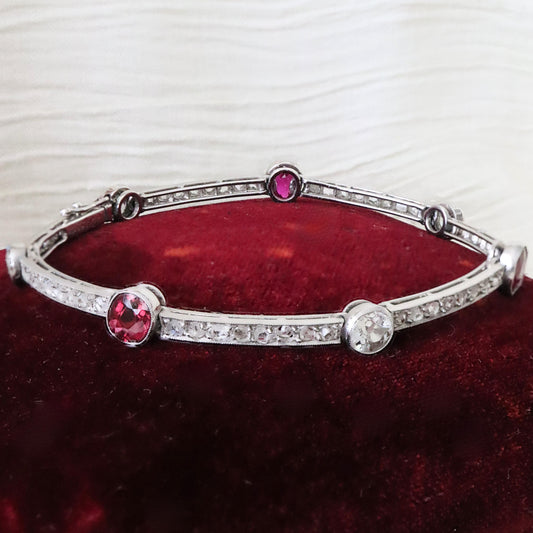 Art Deco Diamond Ruby Platinum Bracelet