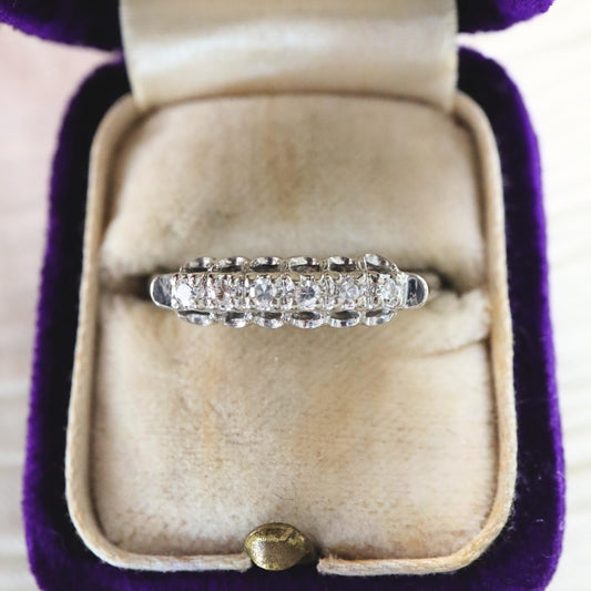 Mid Century Diamond 14k White Gold Half Band Ring