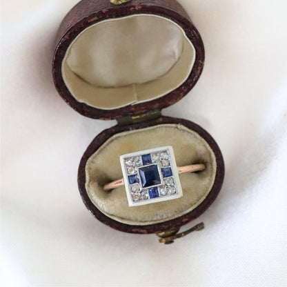 Edwardian Sapphire Diamond Enamel 14k Yellow Gold Ring