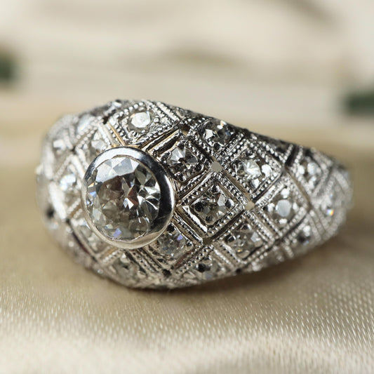 Art Deco Diamond Platinum Dome Ring