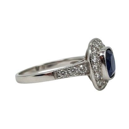 Art Deco Inspired GIA Cambodian No Heat Sapphire Diamond Platinum Ring